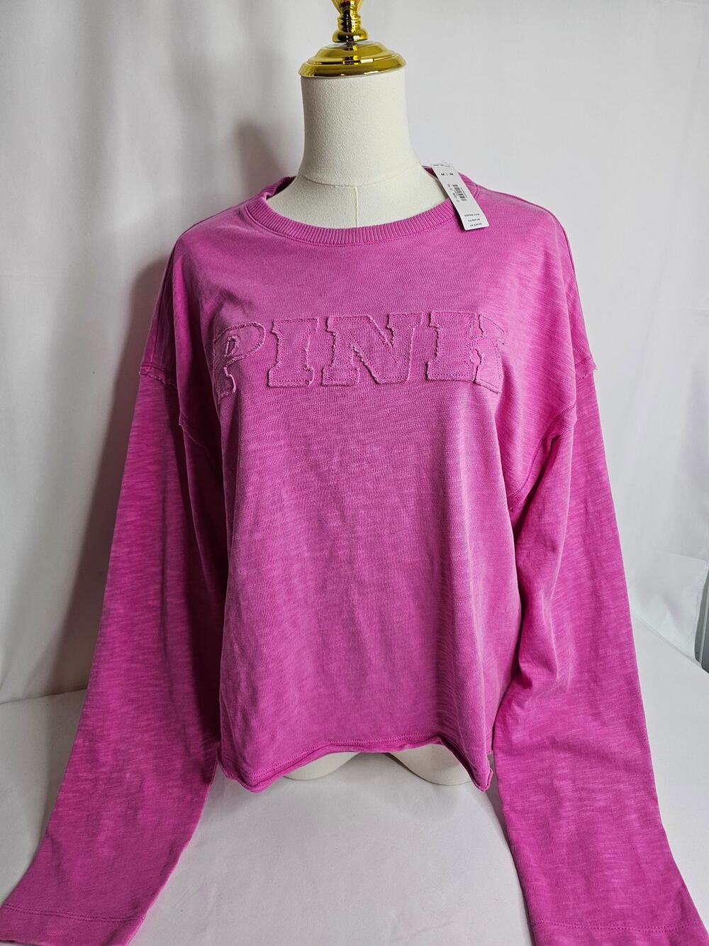 NWT  M Victoria's Secret PINK Oversized 100% Cotton Raw Hem Crop‎
